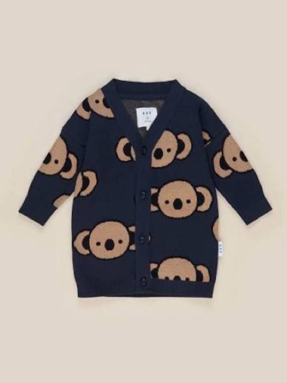 Huxbaby Navy and Tan Koala Button Cardigan